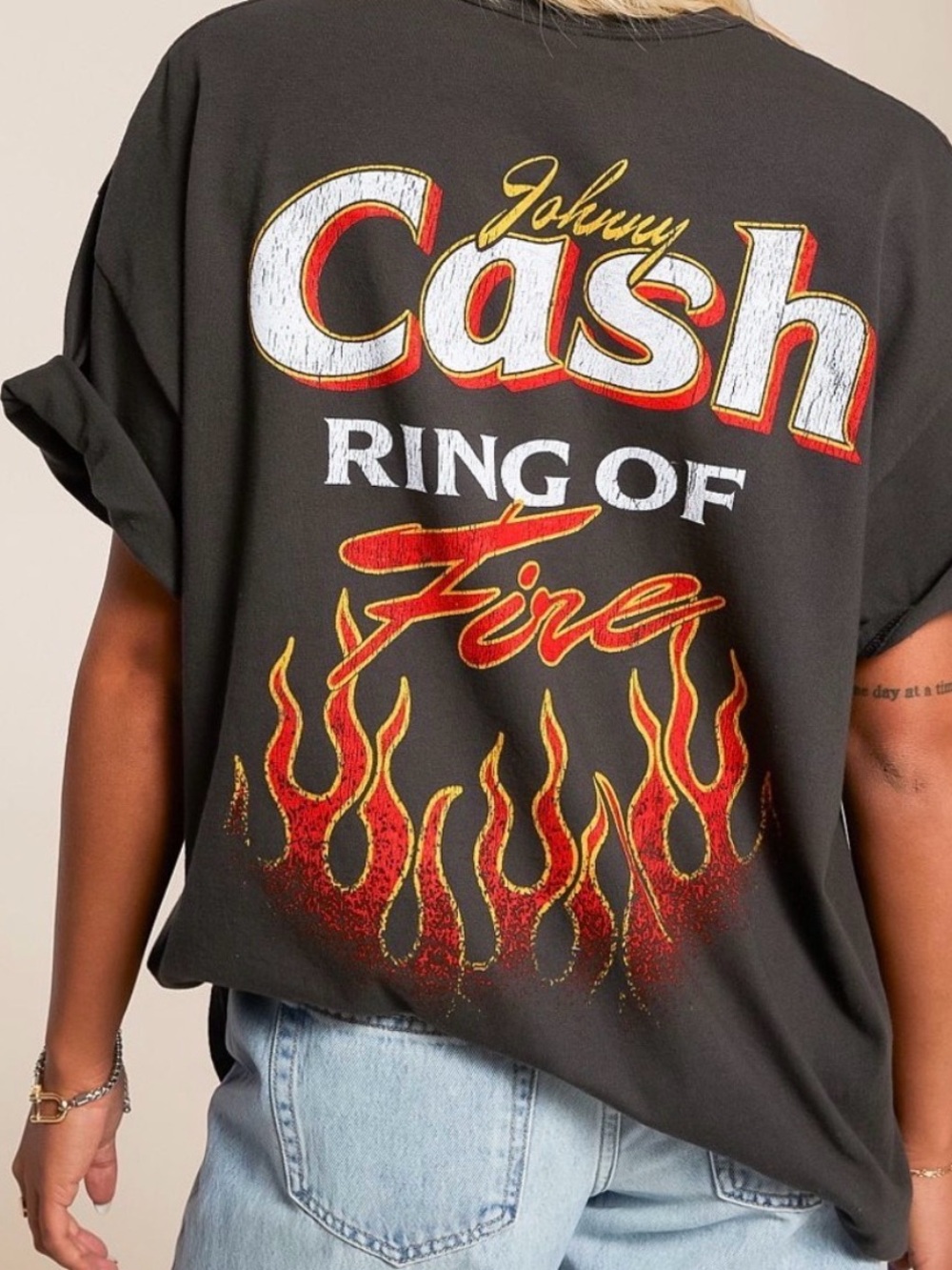 Johnny Cash Black Graphic Tee with Orange & Yellow Print - Picture 9 of 10